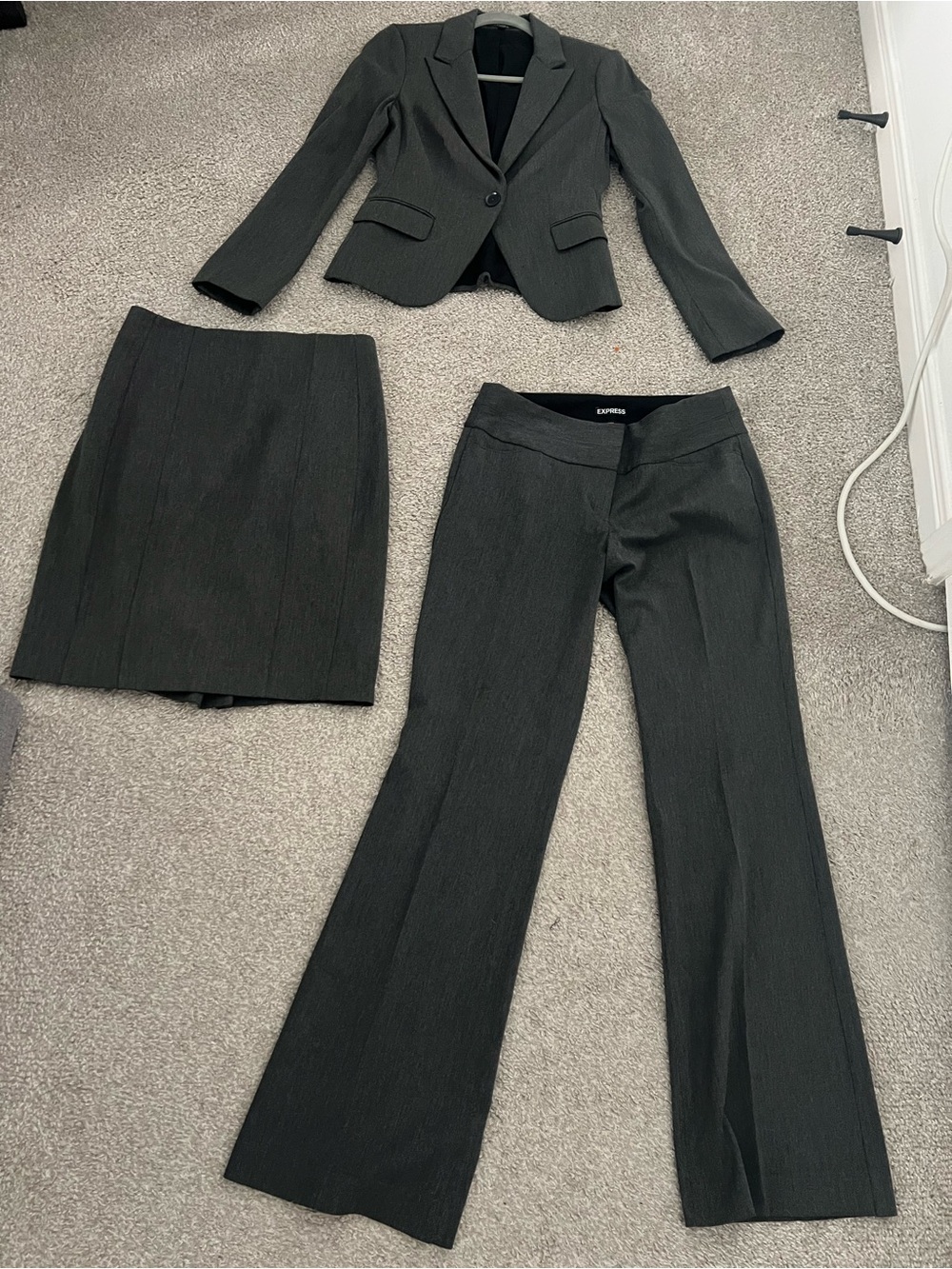 Express Charcoal Suit Set with Blazer, Skirt and Pants